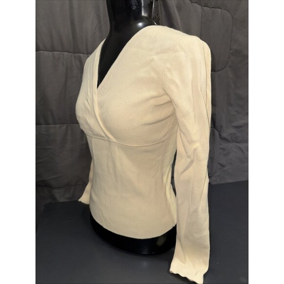 Ann Taylor LOFT Women XS Top Faux Wrap Long Sleeve Pullover Beige 100% Cotton - Picture 6 of 15